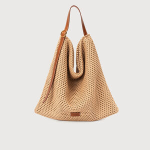 BORSA TODO ELBA LARGE A SPALLA IN COTONE E PELLE CUOIO