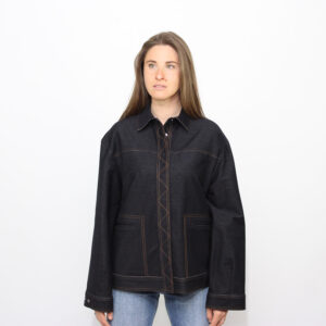 GIUBBO OVER LEPRE IN JERSEY EFFETTO DENIM BLU