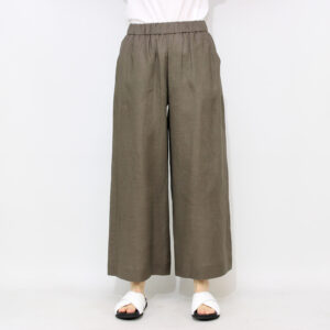 PANTALONE MINNIE IN TELA DI PURO LINO LAVATA VERDE SCURO