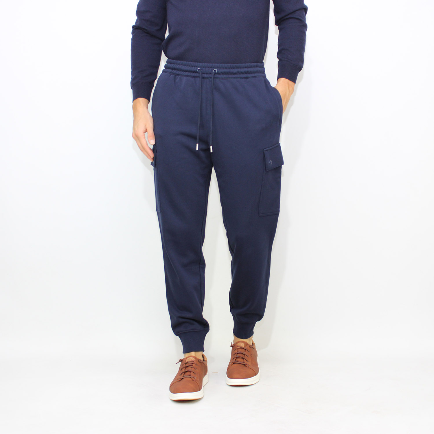 Pantaloni jogging cargo in felpa blu navy