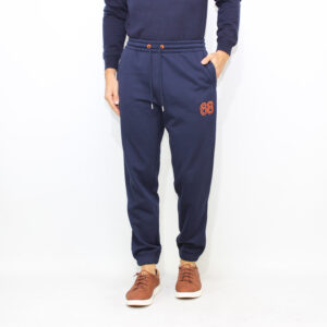 Pantaloni jogging in felpa logo fluo blu navy