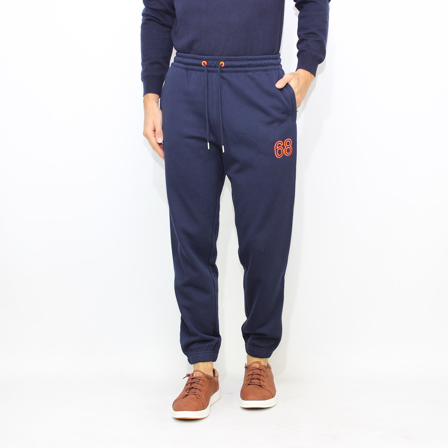 Pantaloni jogging in felpa logo fluo blu navy