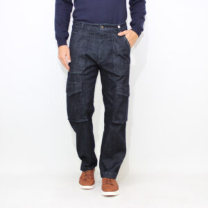 Jeans loose cargo in clean denim stretch lavaggio scuro