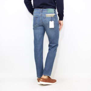 Jeans Scott cropped in denim comfort blu medio lavaggio vintage salpa verde salvia