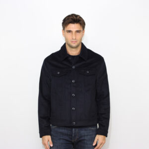 Giacca overshirt in panno di misto lana blu navy