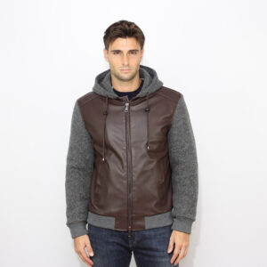 Giubbo bimaterico ecopelle marrone
