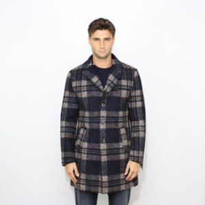 Cappotto in neoprene doppiato check blu navy