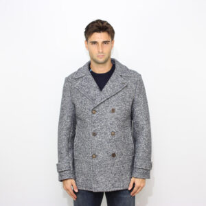 Peacoat doppiopetto in neoprene doppiato diagonale blu navy