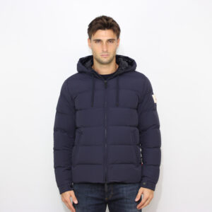 Piumino Verbier in nylon stretch opaco con cappuccio blu navy