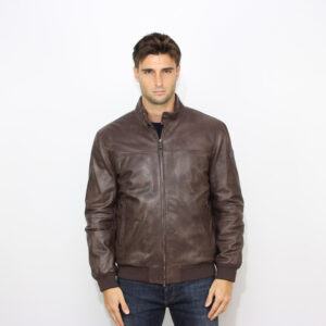 Bomber Fionia TT in pelle vintage imbottitura piuma marrone cioccolato