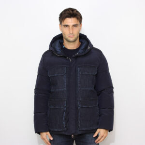 Puffy jacket in nylon e denim blu