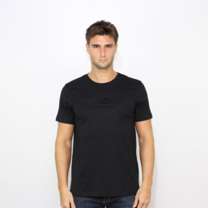 T-shirt regular in jersey stampa logo floccata nero