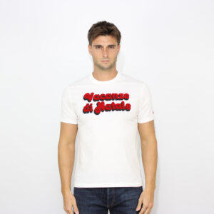 T-shirt vacanze di Natale logo flock bianca