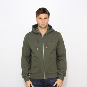 Felpa fullzip con cappuccio e dettagli in contrasto verde militare
