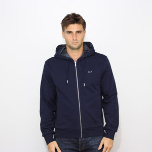 Felpa fullzip con cappuccio e dettagli in contrasto blu navy