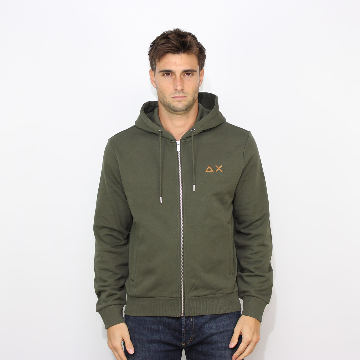 Felpa fullzip con cappuccio verde militare