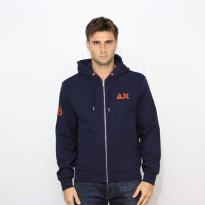 Felpa fullzip con cappuccio logo fluo blu