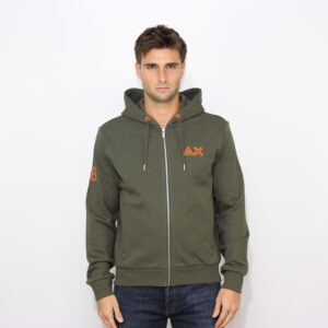 Felpa fullzip con cappuccio logo fluo verde militare