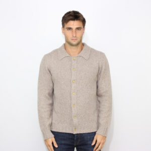 Cardigan collo camicia mouliné beige