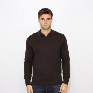 Polo in maglia rasata misto cashmere dark brown