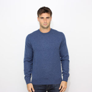 Maglia girocollo rasata misto cashmere blu denim