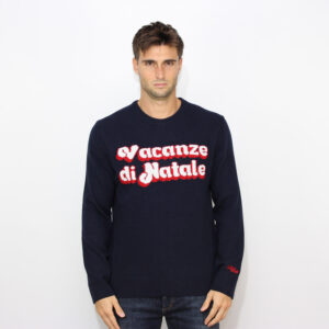 Maglia jacquard Vacanze di Natale logo blu navy