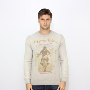 Maglia girocollo reversibile stampa moto tortora