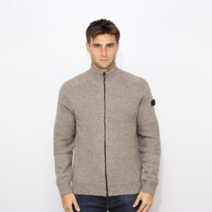 Maglia full zip mouliné tortora