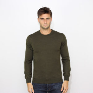 Maglia girocollo merino extrafine verde militare