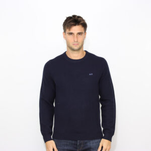 Maglia girocollo in punto riso blu navy