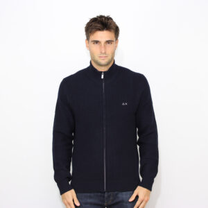 Maglia fullzip a coste in misto lana e cashmere blu navy