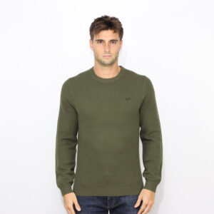 Maglia girocollo in punto riso verde militare