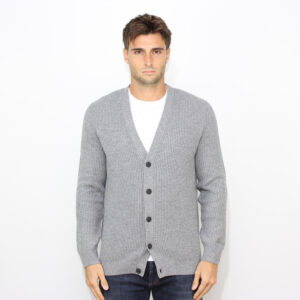 Cardigan a coste inglesi grigio melange