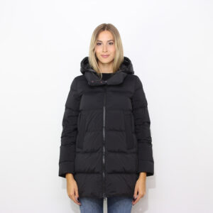 Piumino Unix con cappuccio in contrasto di materiale nero