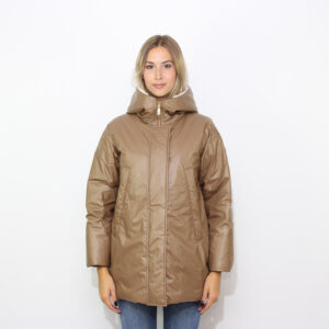 Piumino Cork in tessuto effetto cerato nocciola