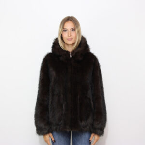 Giubbo con cappuccio in eco lupo marrone