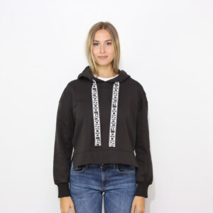 Felpa con cappuccio regular in cotone nero lavagna