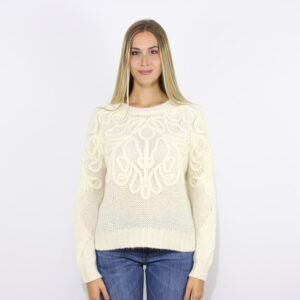 Maglia girocollo over in lana mohair con ricamo latte