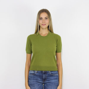 Maglia crop maniche corte in lana pistacchio