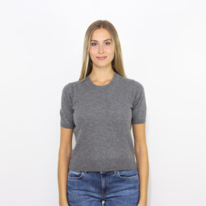 Maglia crop maniche corte in lana grigio