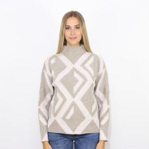Maglia collo alto macro rombi misto cashmere tortora