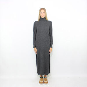 Abito dolcevita shoulder pads misto cashmere grigio