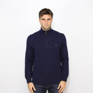 Maglia mezza zip in lana hunter navy