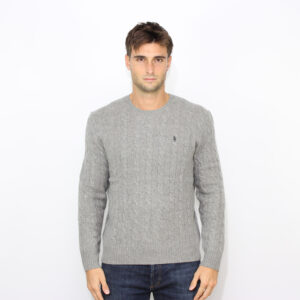 Maglia girocollo in lana e cashmere a trecce grigio