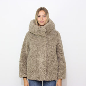 Piumino Lamb hybrid hood wom Jkt tobacco