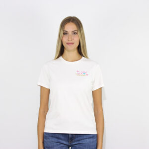T-shirt in cotone con ricamo non smetterò mai di sp(L)endere bianco