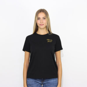 T-shirt in cotone con ricamo in lurex Bollicine please nero