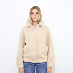 Bomber Jeanne in teddy con patch sul retro sabbia