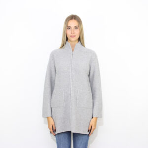 Cappotto in maglia punto riso con micropaillettes grigio