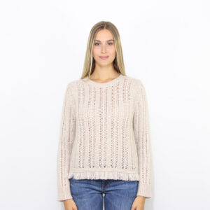 Maglia girocollo traforata con micropaillettes greige